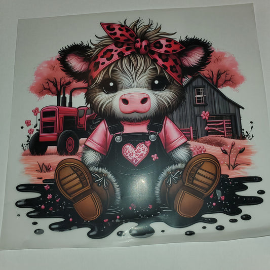Pink farmer cow