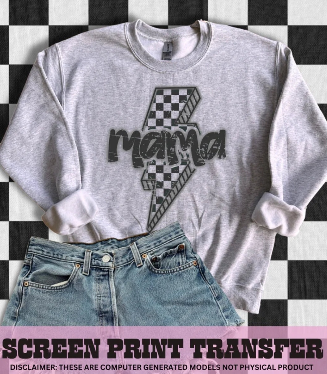Mama checkered lightning bolt