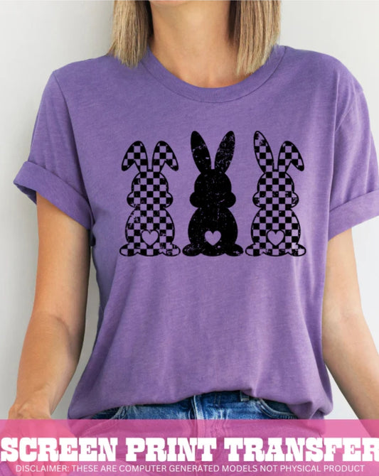 3 bunnies checkered and black